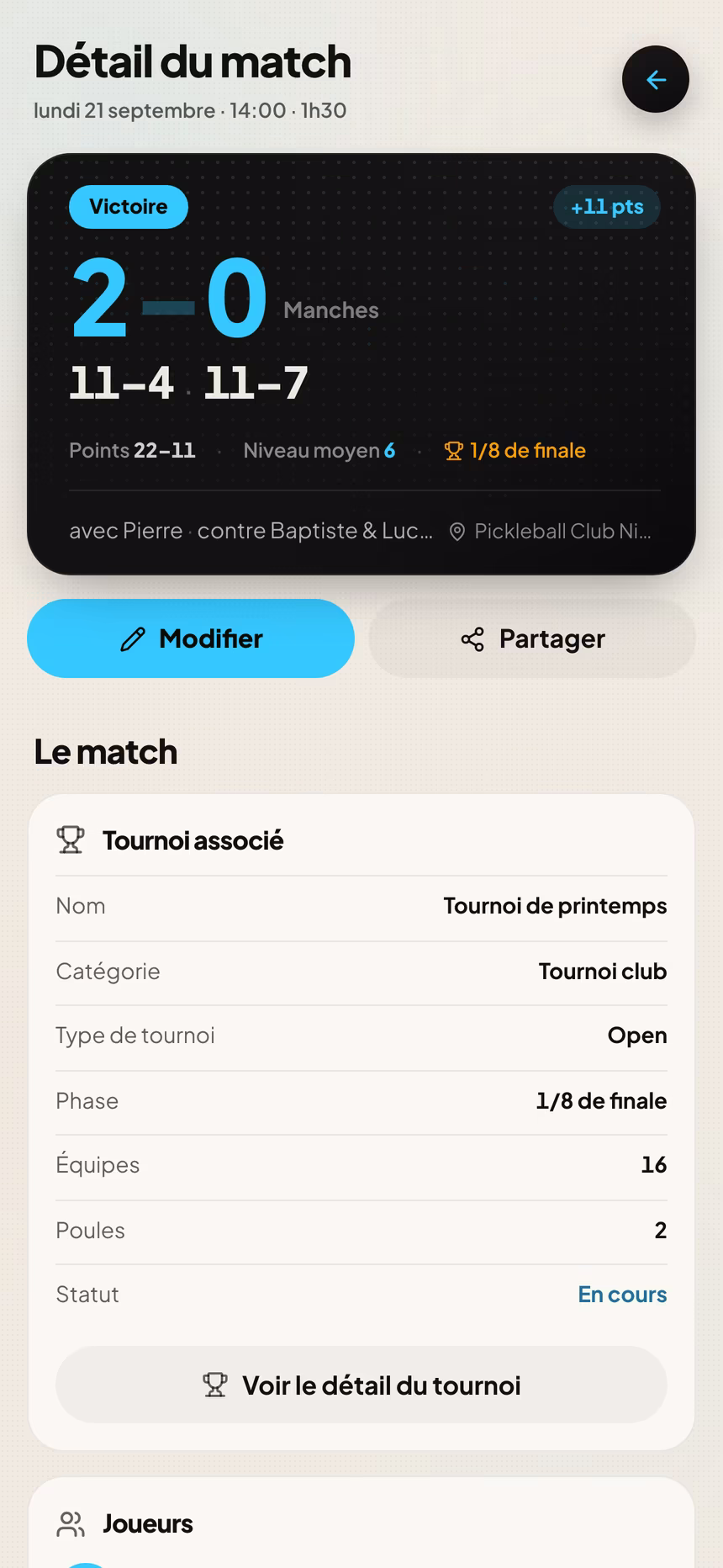 MyPickleAPP — Le match